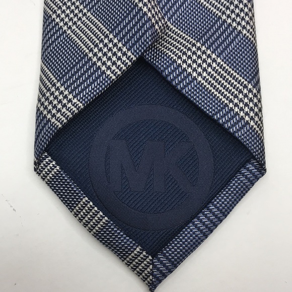 Michael Kors Blue Plaid Print 100% Silk Neck Tie - Picture 4 of 8